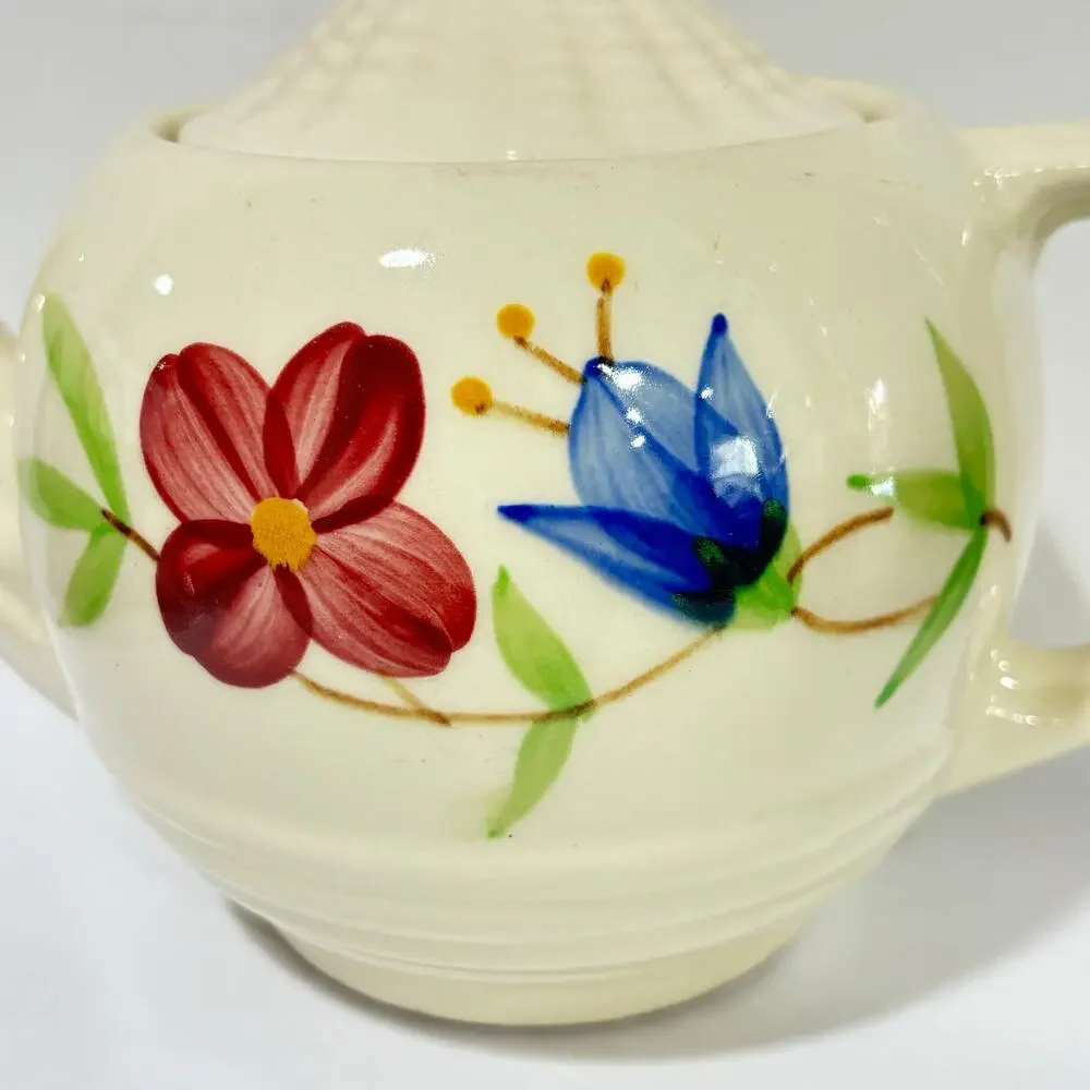 Vintage USA Shawnee Teapot creamy white ceramic & hand painted floral design